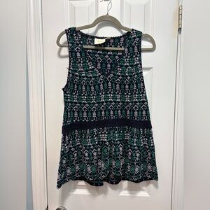 Maeve Anthropologie‎ Women Navy Marine Cammie Embroidered Peplum Tank Size Med